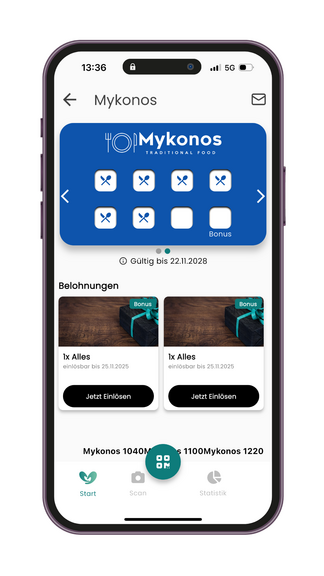 Goody App zeigt digitale Gutscheine und Belohnungen im Unternehmensprofil